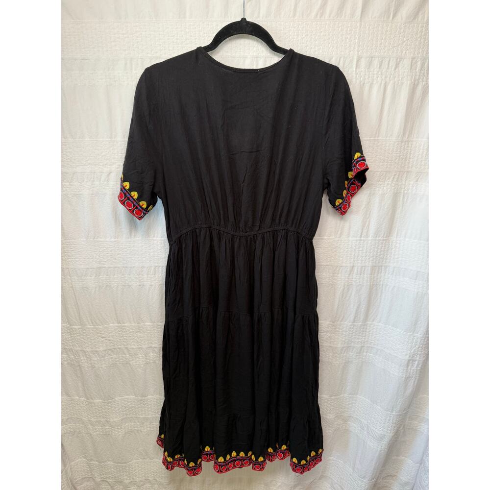 Solitaire Black Embroidered Dress, Size L  Boho Peasant - Picture 2 of 4